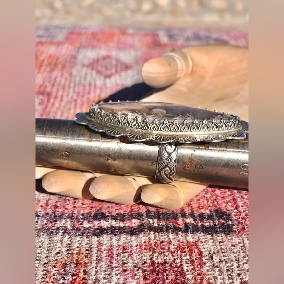 Handcrafted Southwestern Silver Inlaid Stick Agate Ring - Picture 12 of 14